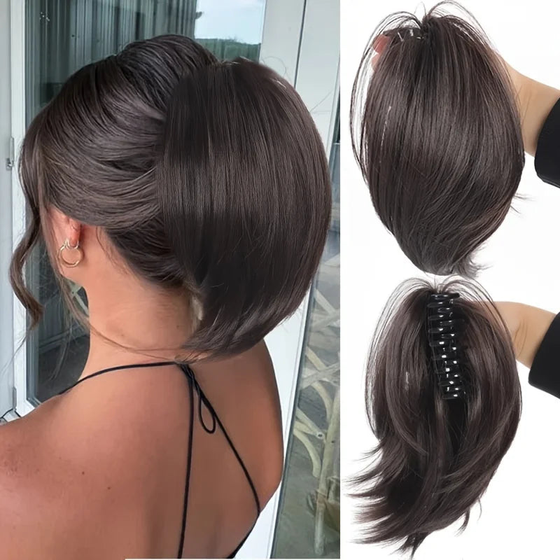 Women's Elegant Claw Messy Bun HairPiece Scrunchies Synthetic Straight Chignon Ponytail Clip-in Hair Extensions
