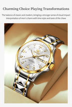 OLEVS 2906 Couple Watch Pair Luxury Diamond Shaped Steel Strap Calendar Week Quartz Wristwatch Men Women Luxury Lovers Watches