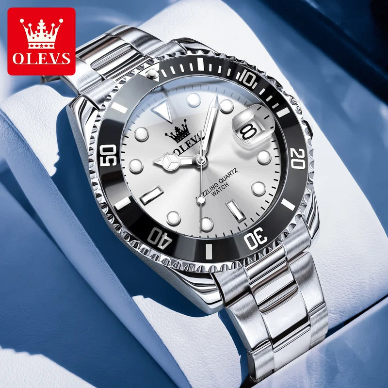 OLEVS New Man Watch Luxury Top Brand One-Way Rotating Outer Ring Design Quartz Watch for Men Auto Date Waterproof Wrist Watches