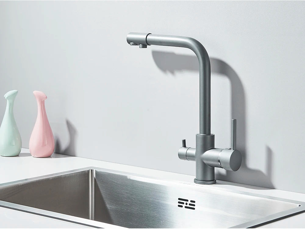 Chrome Purified Water Kitchen Faucet Pure Water Filter Deck Mounted Faucet Crane Dual Handles Hot Cold Water Mixer Taps