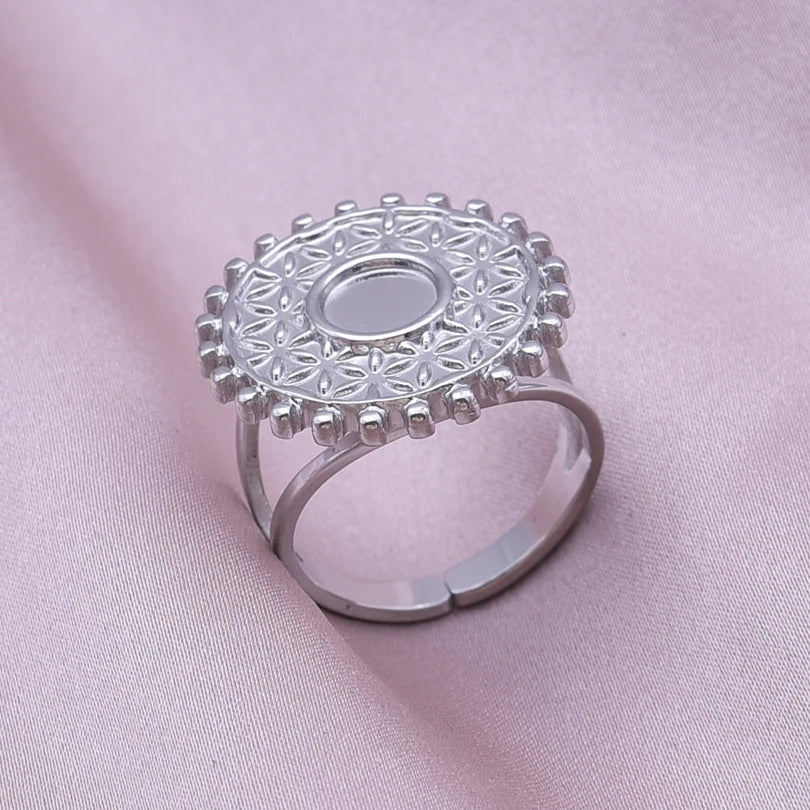 Simple Geometry Fashion Stainless Steel Open Rings For Women Men Accessories Silver Color Heart Sun Round Blank Base DIY Anillos