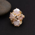 GG Big Natural White Keshi Coin Pearl Paved Clear Crystal Gold Plated Rings Adjustable Ring Gifts For Lady
