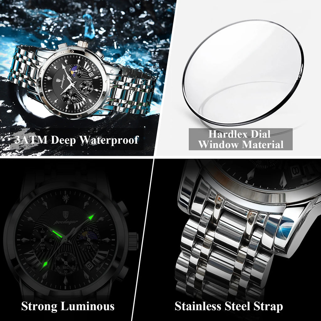 POEDAGAR Original Military Men Watches Waterproof Luminous Date Chronograph Man Watch Stainless Steel Men's Quartz Watches Reloj