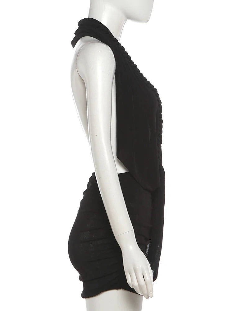 Nibber Backless Dress Woman Twist Bandage Halter Swing Collar Cleavage Sleeveless Midnight Club Party Sexy Fashion Mini Bodycon