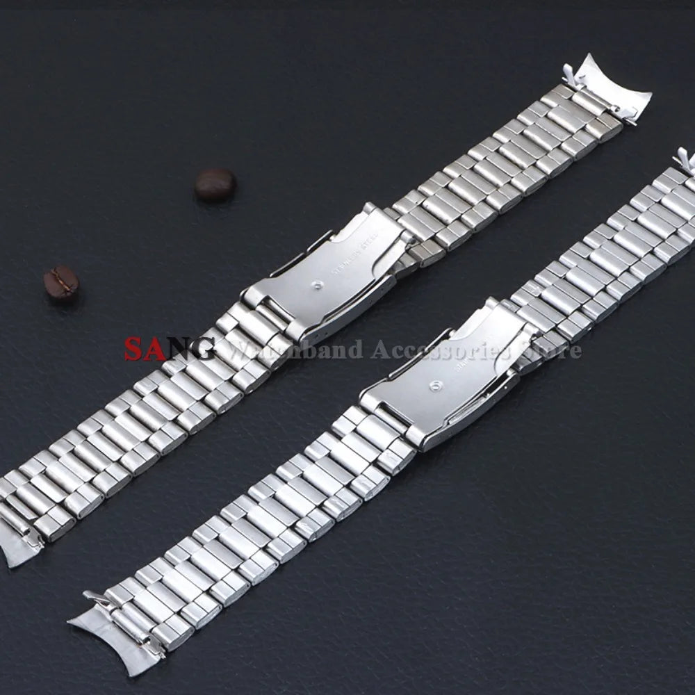Curved End Watchband Men Women Metal Bracelets 20mm 22mm Stainless Steel Sport Strap Universal Replacement Wristband Accessories
