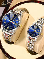 BINBOND 2pcs/Set Couple Watches Fashion Diamond Valentine Day Gift Stainless Steel Watch Men Women 30M Waterproof Quartz Watch