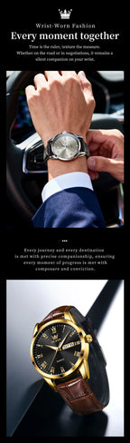 OLEVS 5892 Watches for Men Leather Strap Dual Calendar Roman Scale Simple Elegant Luxury Original Quartz Men's Watches