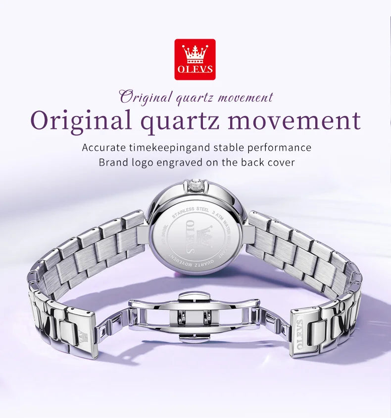 OLEVS 5608 Luxury Brand Women's Wristwatch Waterproof Stainless Steel Strap Luminous Date Quartz Watch for Ladies
