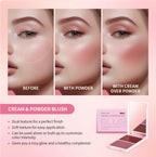 2IN1 Pink Blush Matte Dewy Rosy Blush With Brush Makeup Pan Long Wearing High Pigment Orange Red Cream & Powder Blush Palette