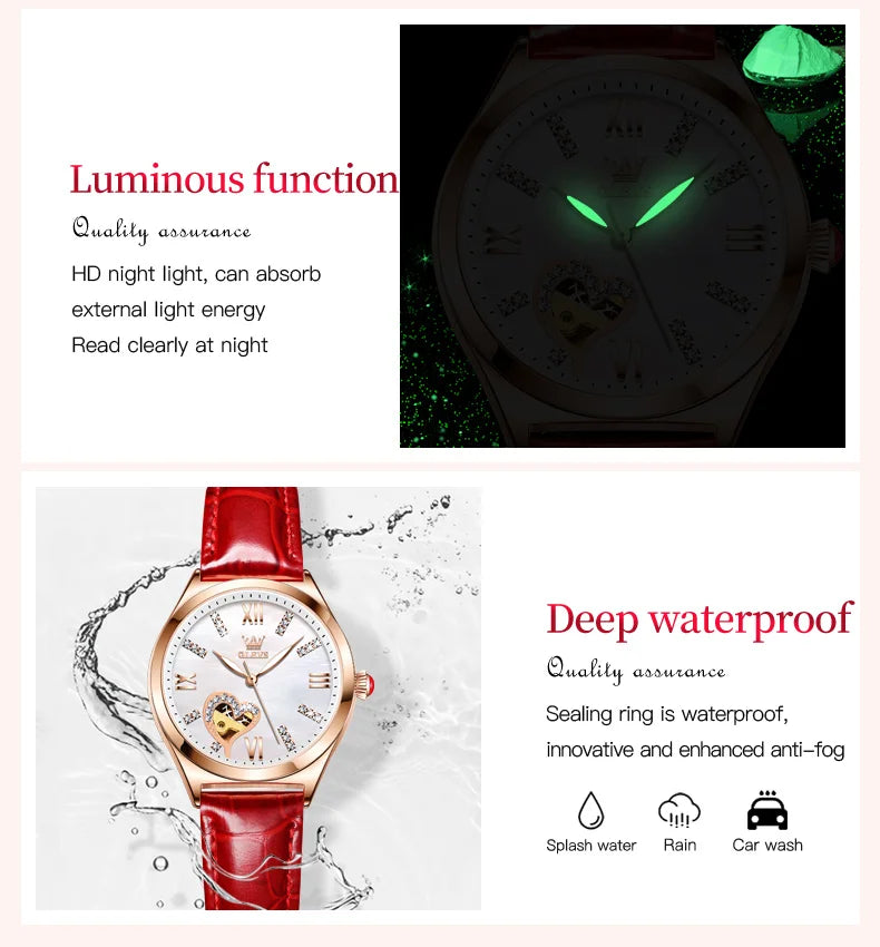 OLEVS Luxury Brand Skeleton Heart Dial Automatic Mechanical Women Watch Ladies Watches Ladies Waterproof Wristwatch Female