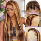 Highlight Wig 13x4 HD Lace Front Wigs Human Hair 250% Density  Straight Lace Closure Wigs Human Hair 4/27 Honey Blonde Lace Frontal Wig for Women 16 Inch