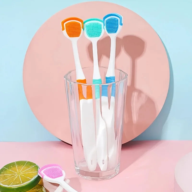 2PCS Tongue Brush and Tongue Scraper Combination - Respiratory Control Oral Cleaning Tool, Keeping Breath Fresh, Random Color