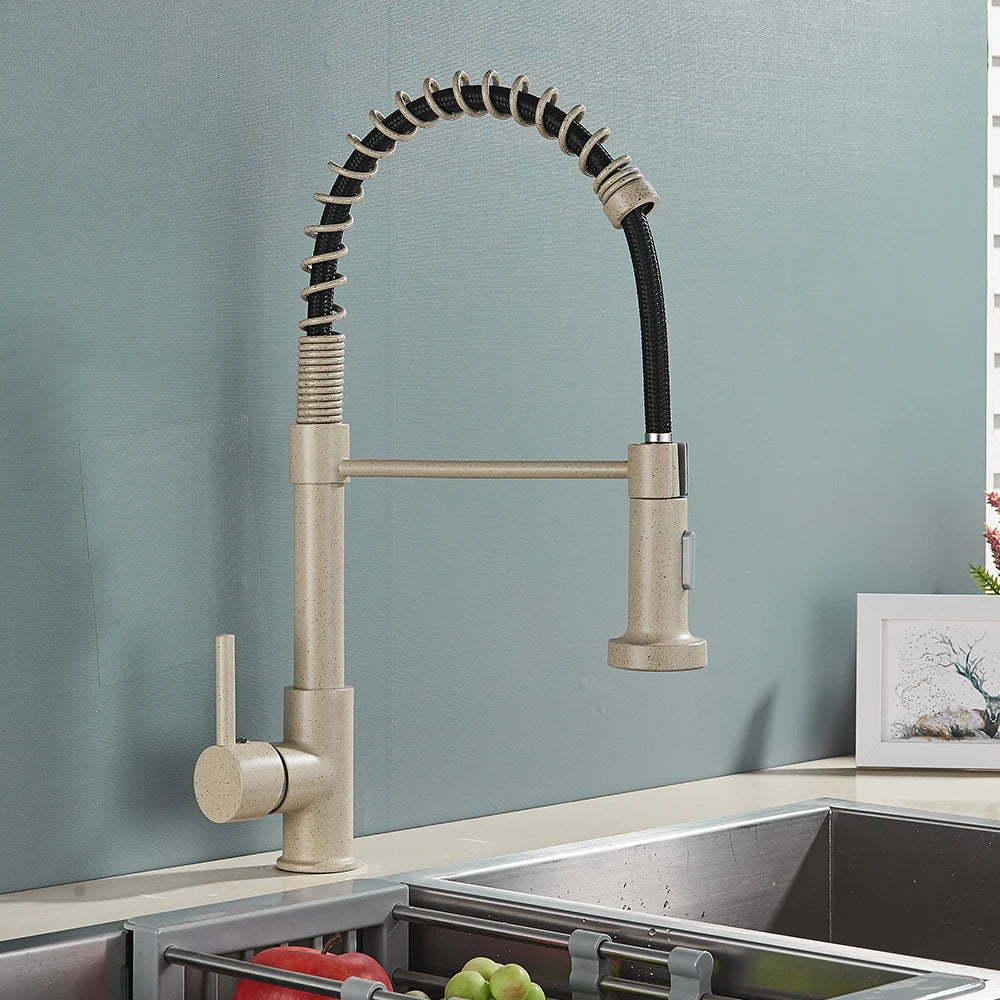 Kitchen Faucet Sink Faucet One Handle Spring Hot and Cold Water Tap Deck Mounted  Stream Sprayer Stainless Steel