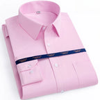New Men Formal Shirt Long Sleeve Office Solid Color Anti-Wrinkle Fashion Business Pocket White Blue Social Pocket Shirts 6XL 7XL