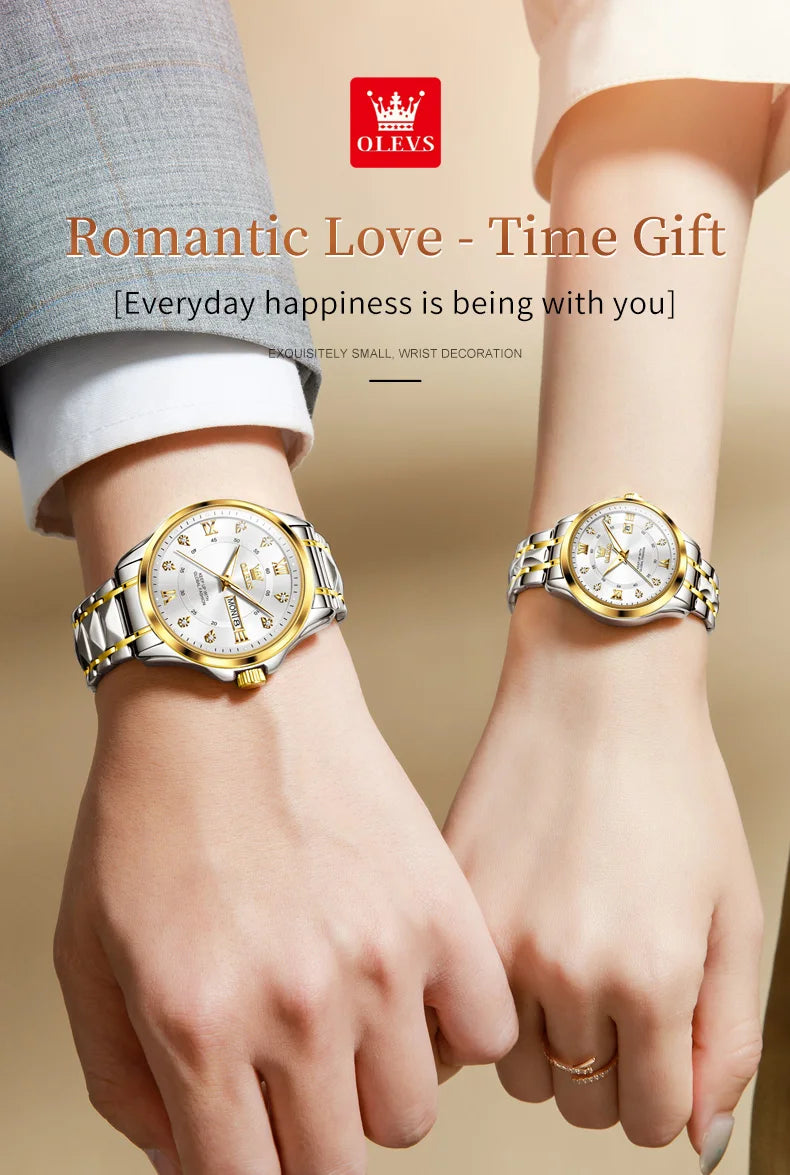 OLEVS 2906 Couple Watch Original Roman Scale Diamond Dial Luxury Quartz Watch For Men Women Rhombus Strap Waterproof Hand Clock
