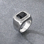 KALEN Trendy Stainless Steel Larger Men's Finger Ring Square Cut  Zircon Stone Cocktail Rings Hip Hop Business Fashion Jewelry