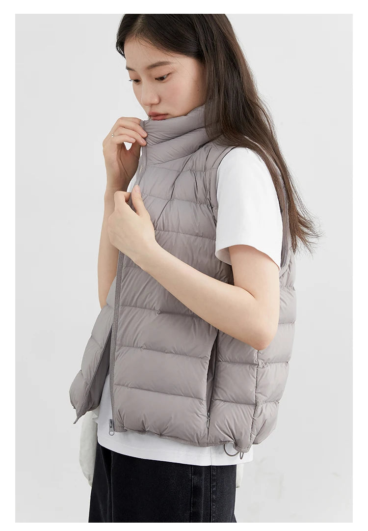 CHIC VEN New Women Down Coats Sleeveless Lightweight 90 White Duck Down Stand Up Collar Female Down Vest Autumn Winter 2026