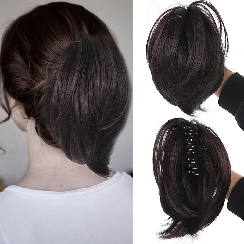 Women's Elegant Claw Messy Bun HairPiece Scrunchies Synthetic Straight Chignon Ponytail Clip-in Hair Extensions