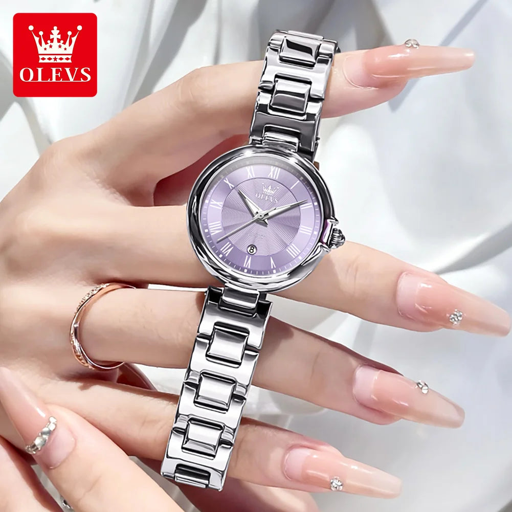 OLEVS Elegant Fashion Women's Watches Luxury Brand Quartz Watch for Ladies Waterproof Stainless Steel Luminous Date Wristwatch