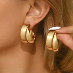 Vintage Stainless Steel Double-Layer Hoop Earrings For Women Fashion Geometric Round Drop Earrings Trendy Party Jewelry