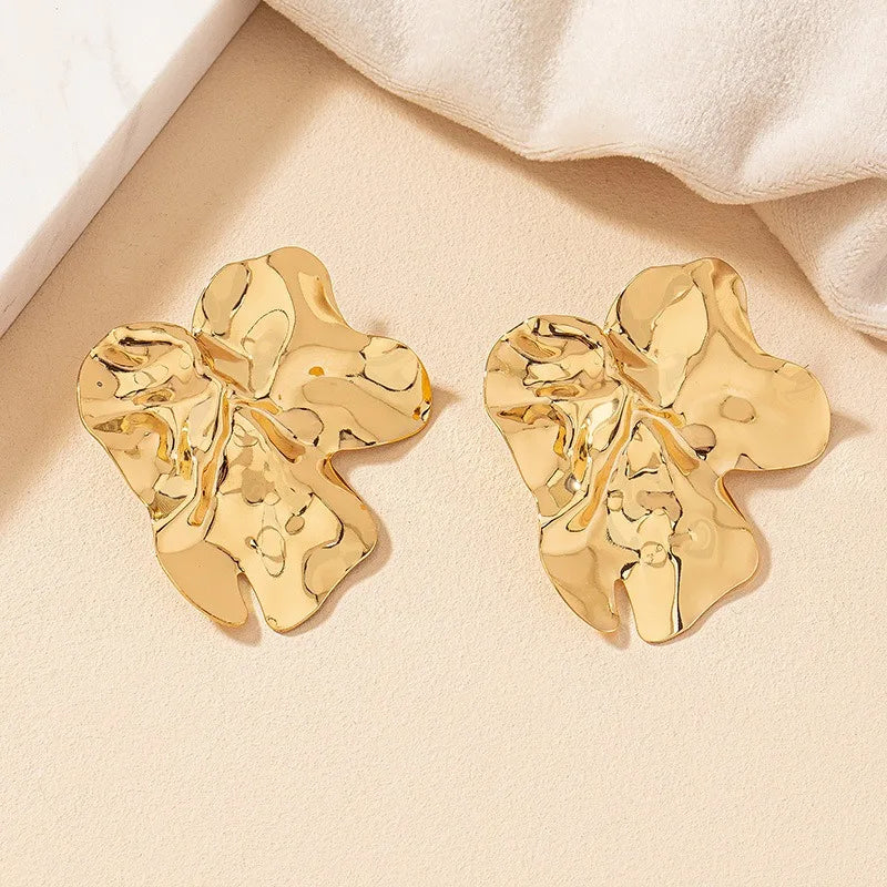 Fashion Irregular Pleated Metal Texture Earrings for Women Vintage Stainless Steel Geometric Dangle Drop Earrings Trendy Jewelry