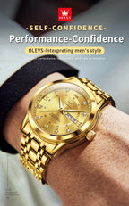 OLEVS Quartz Watch for Men Luxury Diamonds Gold Watch Waterproof Luminous Stainless Steel Business Men's Quartz Watch Mens Watch