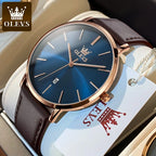 OLEVS 5869 Men's Watches Leather Strap Waterproof Auto Date Man Watch Fashion Simplicity Ultra Thin Quartz Wrist Watch for Men