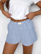 Teen Girls Plaid Shorts Elastic Waistband Pull-On Casual Lounge Summer Outfit Red Blue Color Women's Fashion