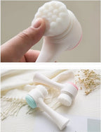 Mini Manual Facial Cleansing Brush Silicone Massage Face Brush Soft Bristles Double-Sided Handheld Cleaning Device Pore Cleaner
