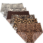 6pcs Women's Seamless Ice Silk Panties Female Mid Waist Plus Size Leopard Print Underwear Girls Fashion Brief Lady Comfort Panty