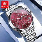 OLEVS Brand Fashion Red Watch For Men Luxury Sport Waterproof Stainless Steel Chronograph Quartz Watches Mens Relogio Masculino