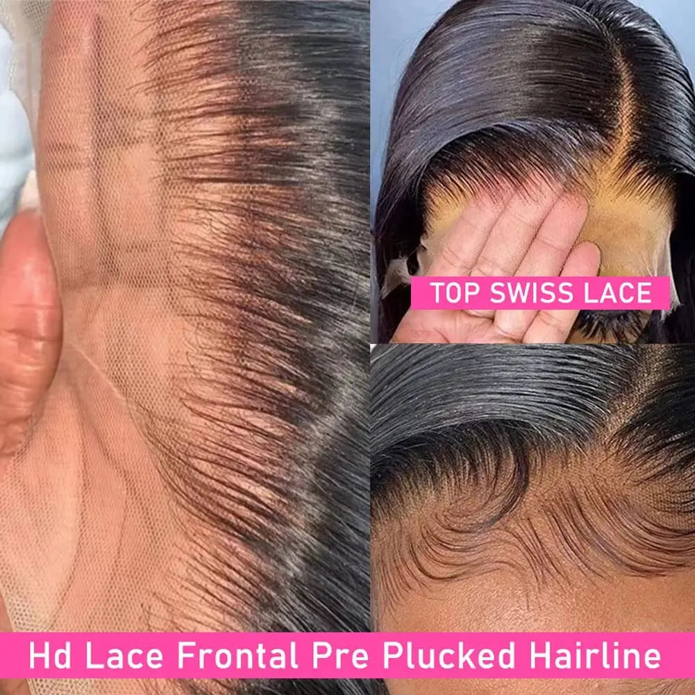 Virgin Straight Human Hair Lace Front Wigs 38 40 Inch 13x4 HD Transparent Lace 250 Density Pre Plucked Natural Color Straight Wigs For Black Women