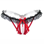Sexy Pearl Beaded T-shaped Pants Underwear Women Lace Hollow Out Butterfly Embroidered G String Underpants Are Open Summer New