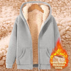 Thickened Lamb Velvet Hooded Cardigan Pure Color Oversize Sweatshirt Men Women Korean Style Winter Warm Casual Outerwear