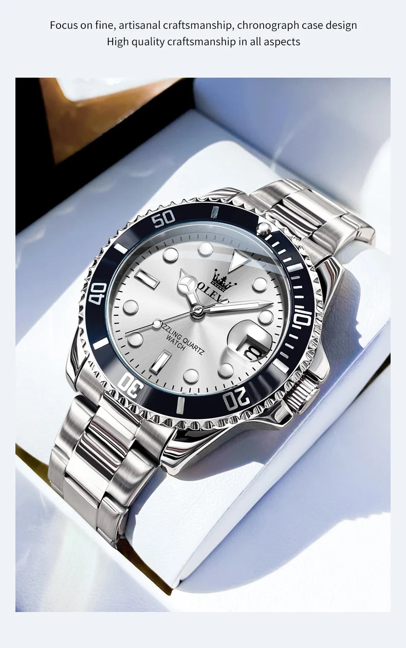 OLEVS Luxury Sport Man Watch Military Waterproof Luminous Date Week Men Watch Stainless Steel Quartz Men's Watches Male Clock