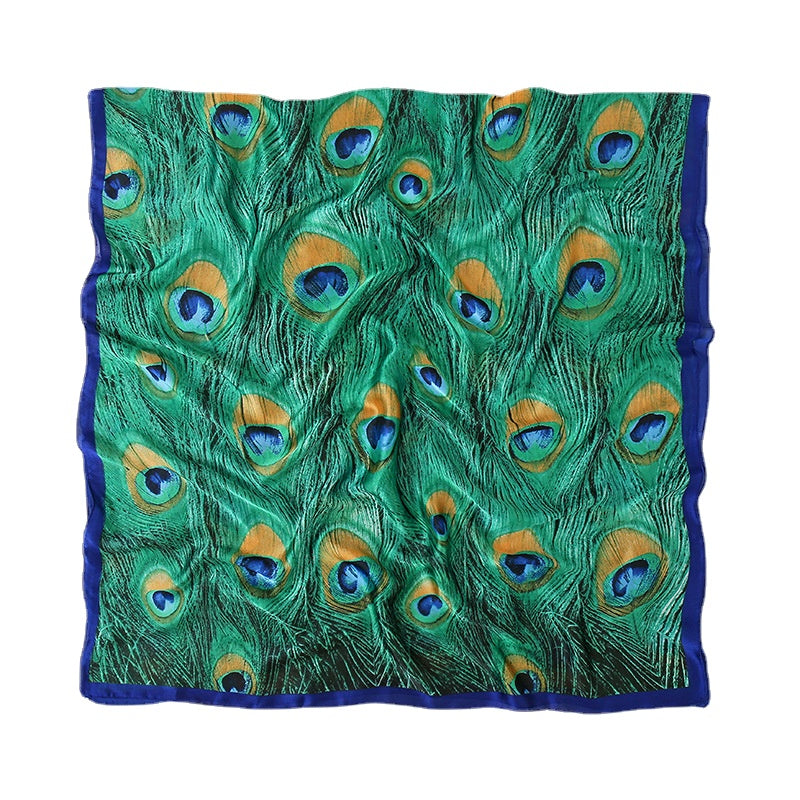 Green Peacock Feather Hijab Summer Beach Pareo Silk Scarf Women Luxury Bandana Soft Long Foulard Femme Designer Bufandas Mujer