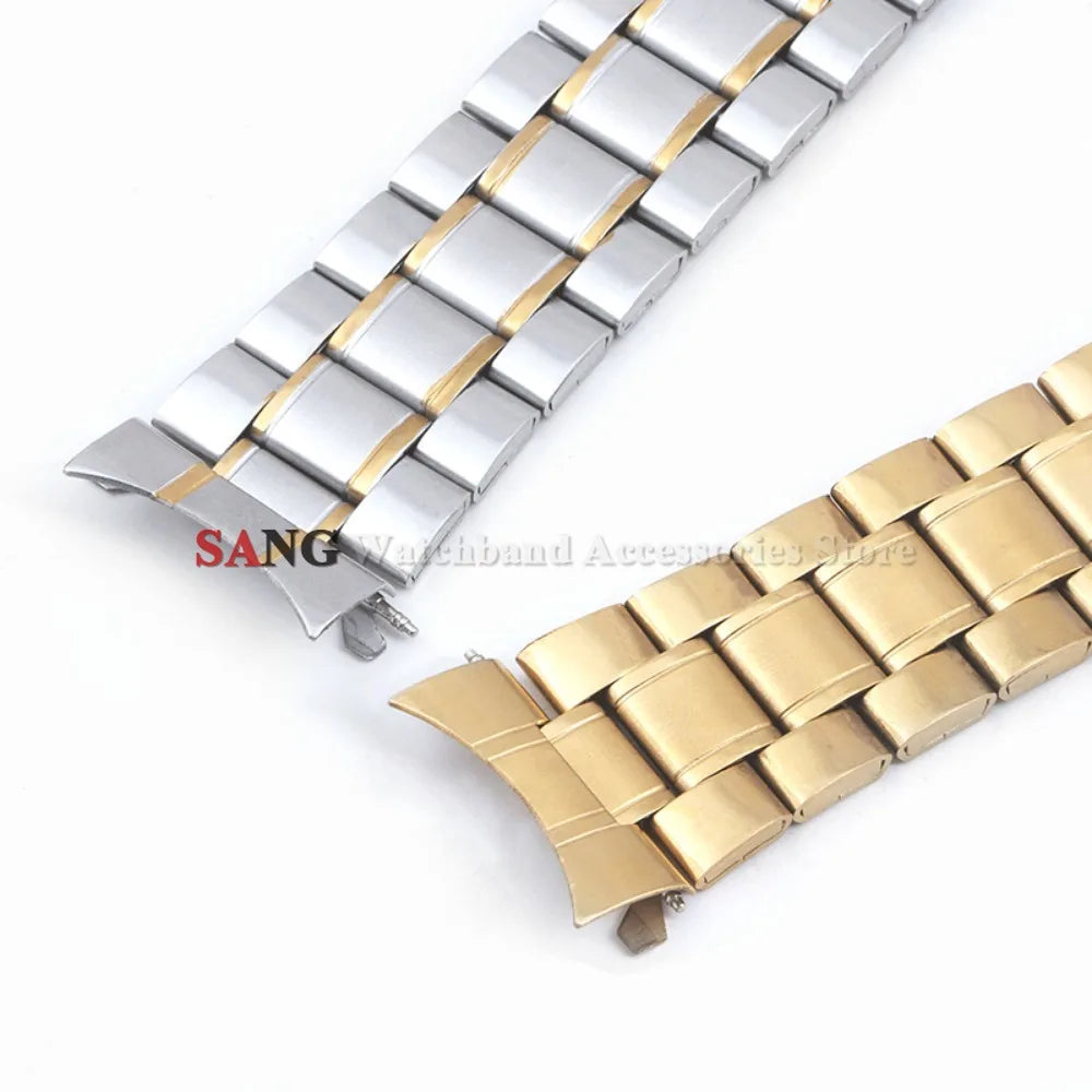 Curved End Watchband Men Women Metal Bracelets 20mm 22mm Stainless Steel Sport Strap Universal Replacement Wristband Accessories