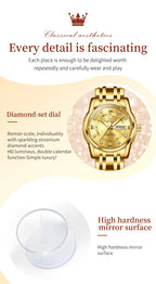 OLEVS 5513 Women's Watches Diamond Dial Dual Calendar Display Stainless steel Ladies Watch