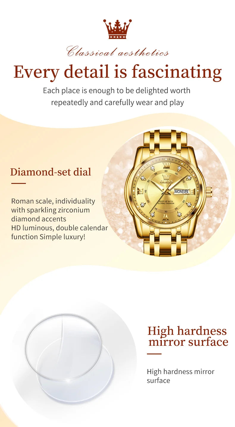OLEVS 5513 Women's Watches Diamond Dial Dual Calendar Display Stainless steel Ladies Watch