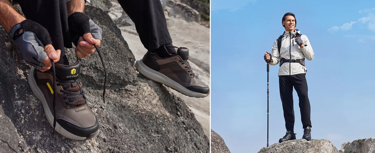 FitVille Extra Wide Hiking Shoes Waterproof Outdoor Non-slip Trail Climbing Shoes for Men Work Casual Sneakers Breathable