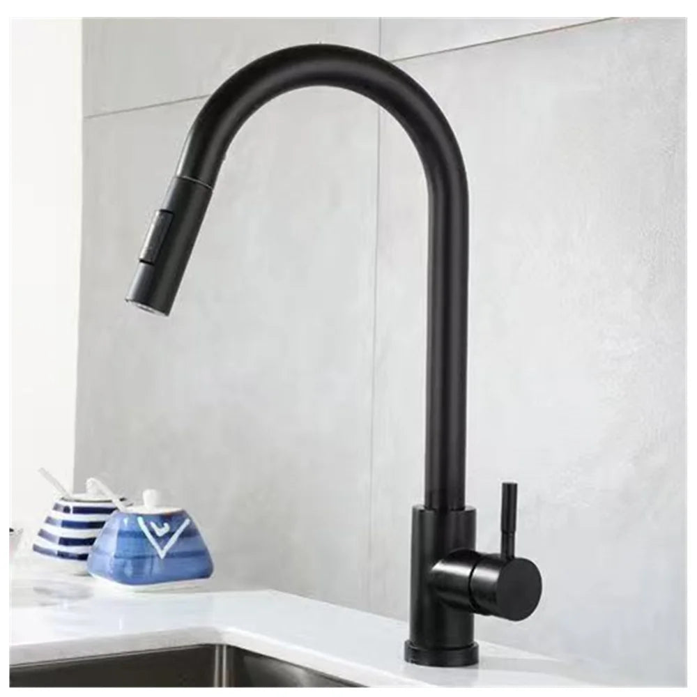 Kitchen Faucet Flexible Pull Out 2 Modes Nozzle Hot Cold Water Mixer Tap Deck Mounted Sprayer and Stream SUS 304 Faucets