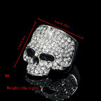 Fashion Punk Rhinestones Skull Rings Hiphop Glitter Silver Color Crystal Gothic Finger Ring for Women Men Party Jewelry Gift
