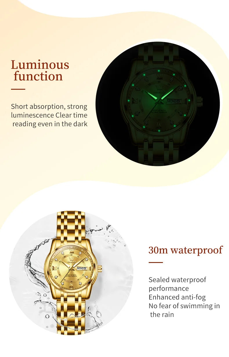 OLEVS 5513 Women's Watches Diamond Dial Dual Calendar Display Stainless steel Ladies Watch