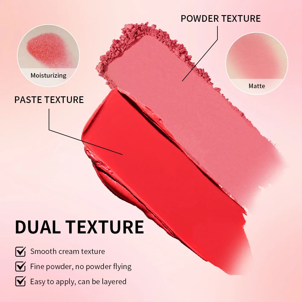 Matte Cream/powder Blush 2-in-1 Natural Moisturizing Waterproof Longlasting Shimmer Cheeks Rouge Highly Pigment Makeup Cosmetics