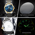 OLEVS 5513 Mens Watch Original Fashion Brand Quartz Waterproof Luminous Watch For Man Stainless Steel Dual Calendar Watch Box