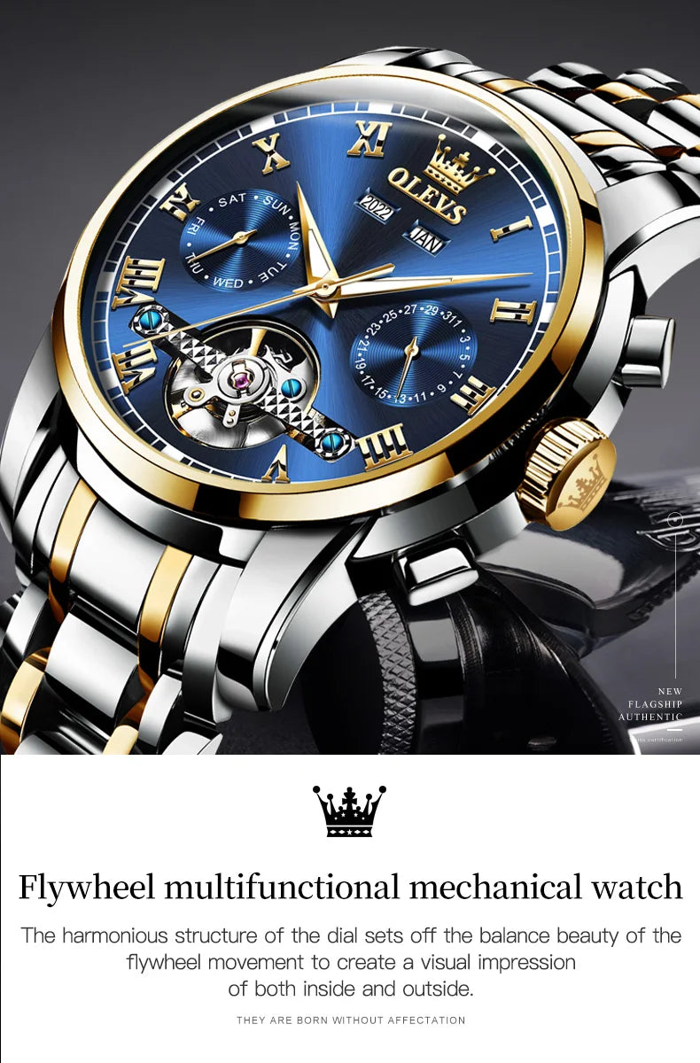 OLEVS 6607+6602 Original Men Women Watch Luxury Brand Tourbillon Mechanical Watch High end Romantic Lover Date Gift Couple Watch