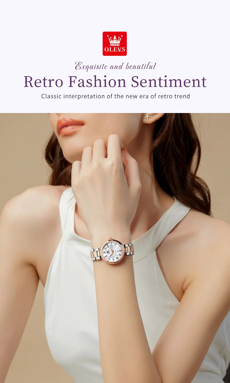 OLEVS 5608 Luxury Brand Women's Wristwatch Waterproof Stainless Steel Strap Luminous Date Quartz Watch for Ladies