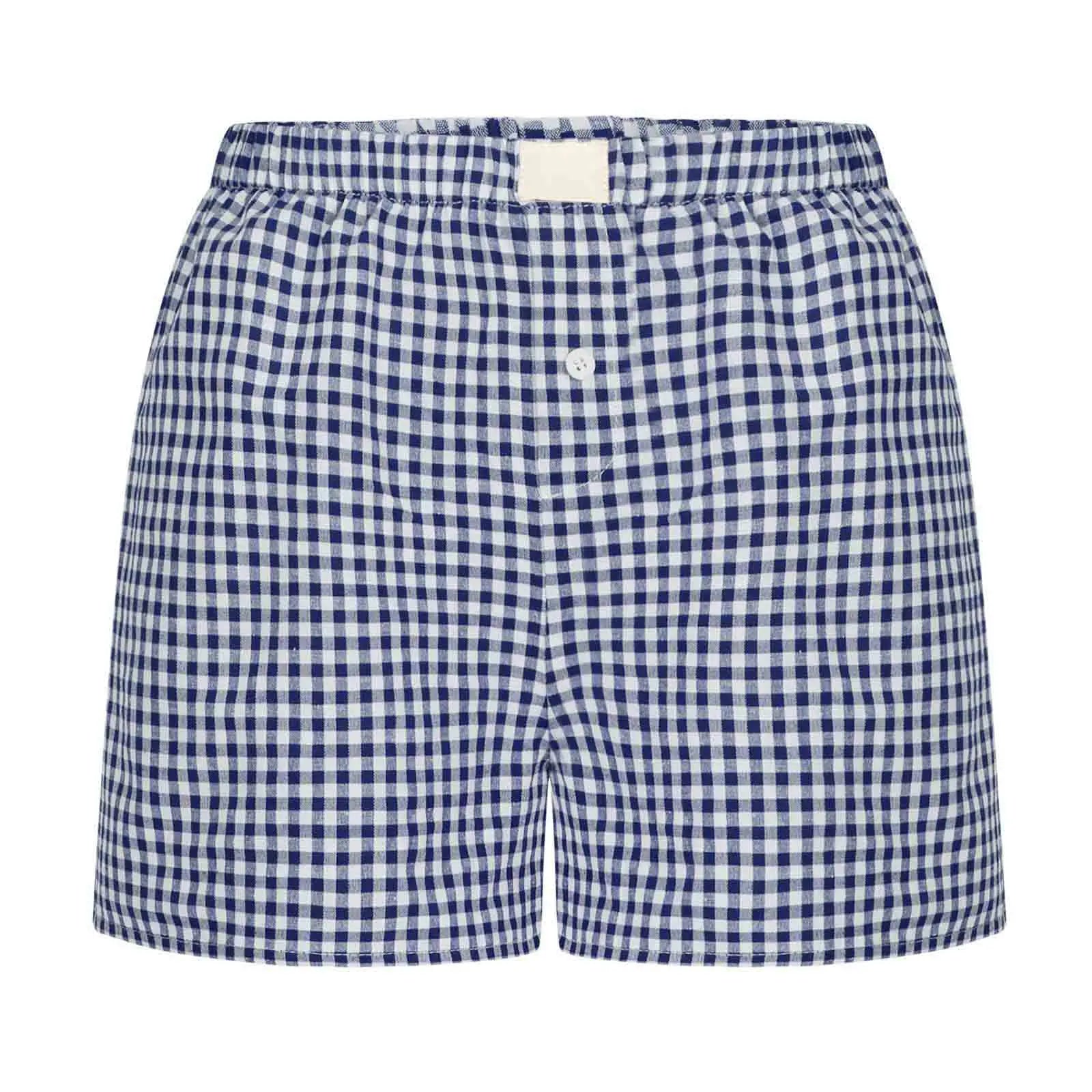 Youthful Summer Women's Casual Plaid Shorts Teenage Girls Elastic Waistband Lace-Up Classic Versatile Fashionable Summer Shorts
