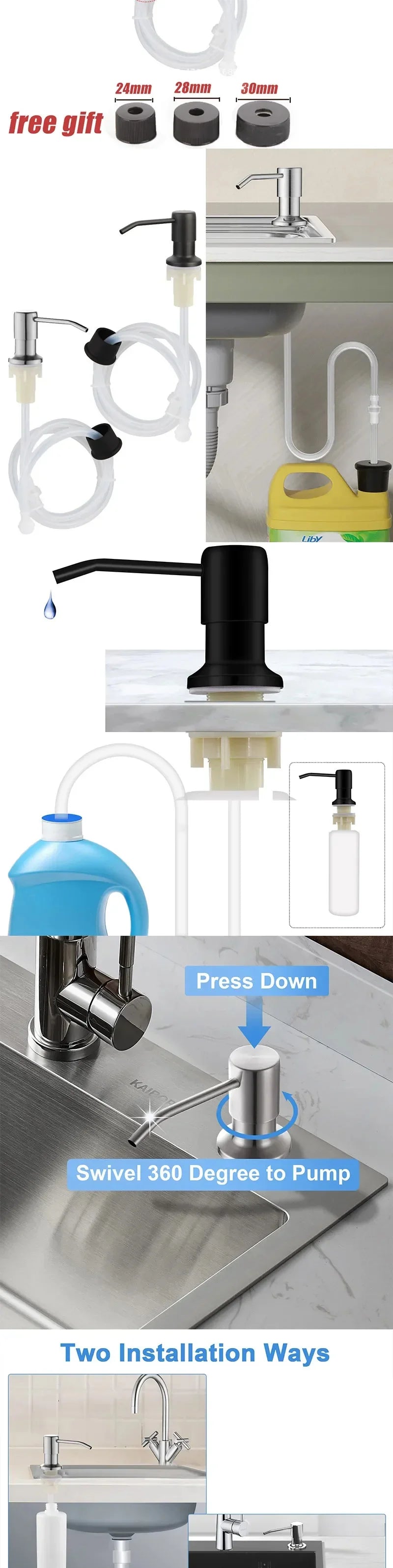Stainless Steel Liquid Soap Dispenser Pump Kitchen Sink Hand Pressure Liquid Dispenser Kitchen Hardware Accessories