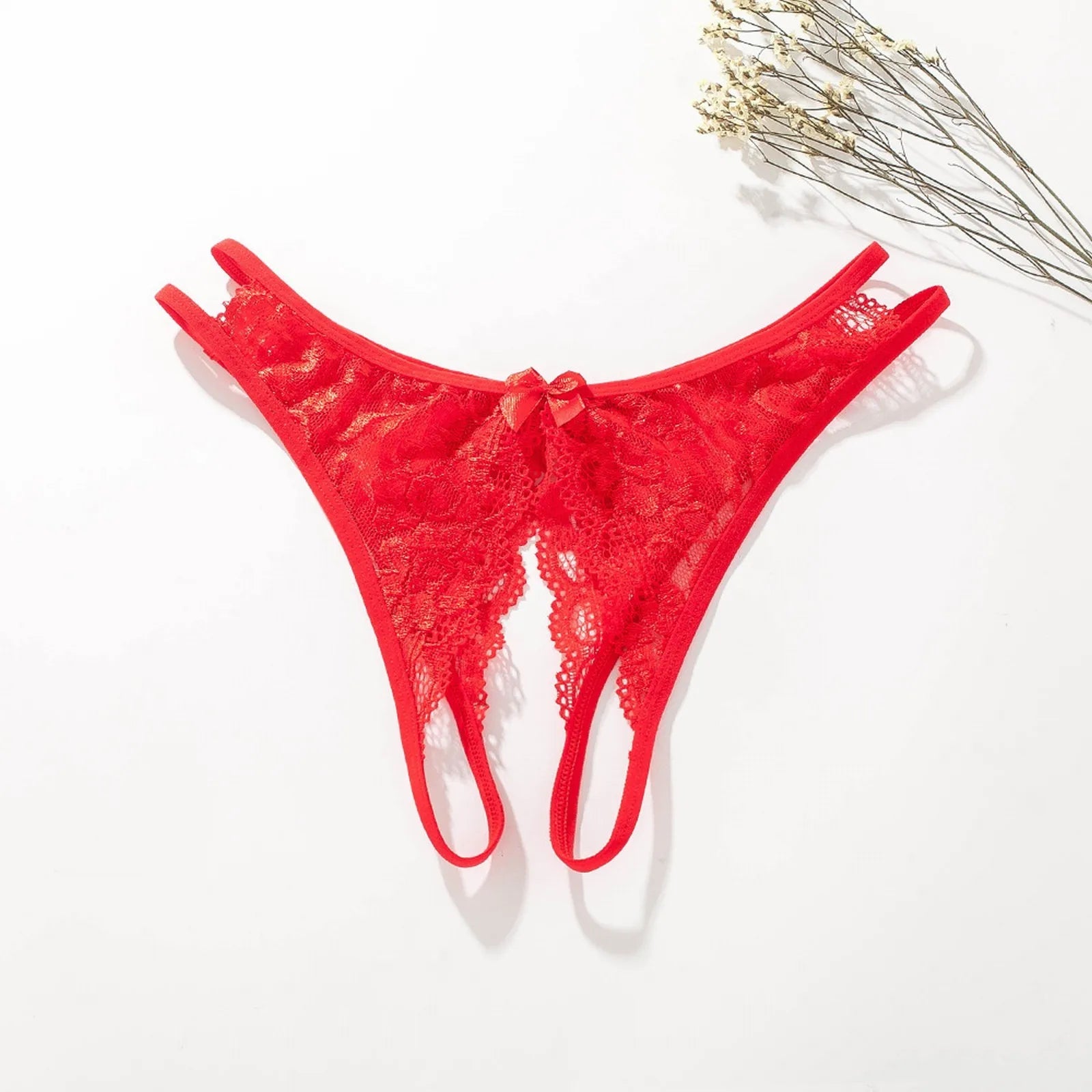 Women'S Panties Sexy Sheer Lace Crotchless Low Waist Solid Briefs Modis Panties Sexy Open Bottom Large Size Underwear Bragas